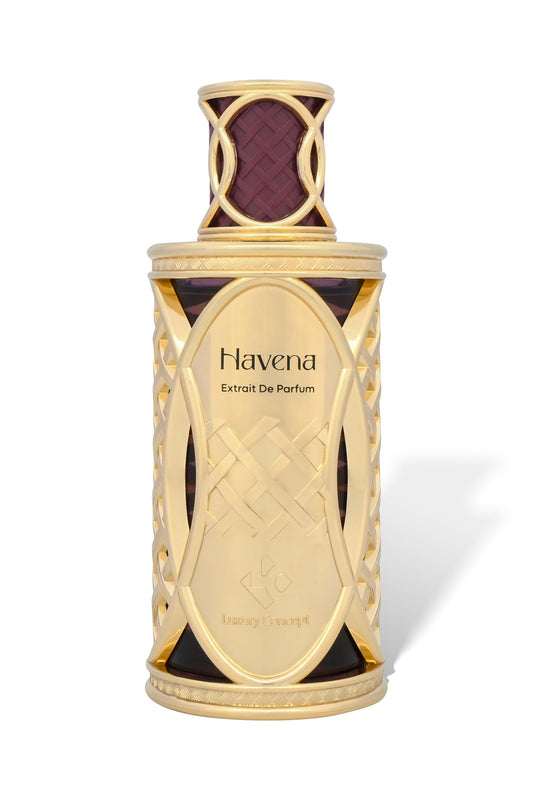 Havena luxury amber eau de parfum bottle with warm caramel vanilla musk notes from the Cosmos Collection by Luxury Concept