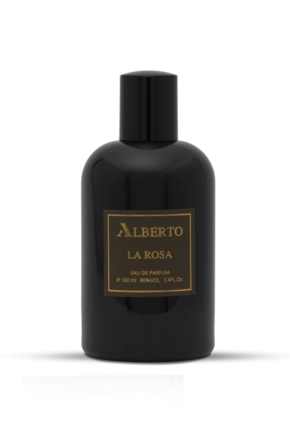 A black bottle of Alberto LA ROSA eau de parfum with a gold label.
