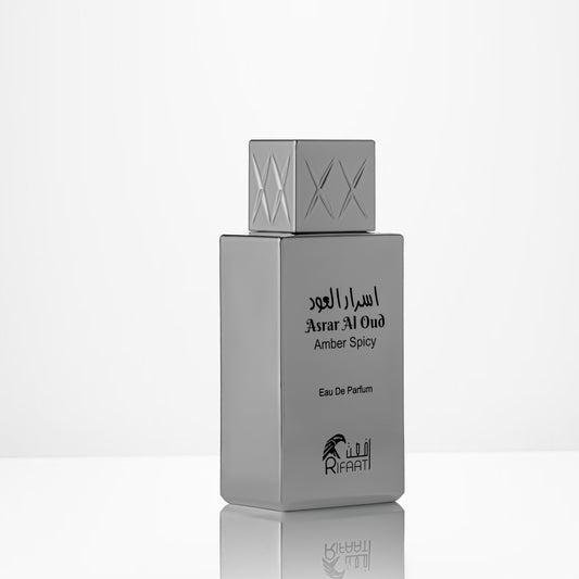 Long lasting amber oud perfume asrar al oud from luxury concept looking like shaghaf. Grey bottle