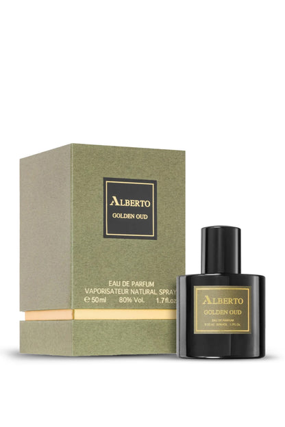 Golden Oud Eau de Parfum 50ml by Alberto presented with elegant packaging