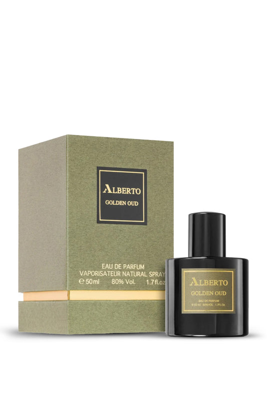 Golden Oud Eau de Parfum 50ml by Alberto presented with elegant packaging