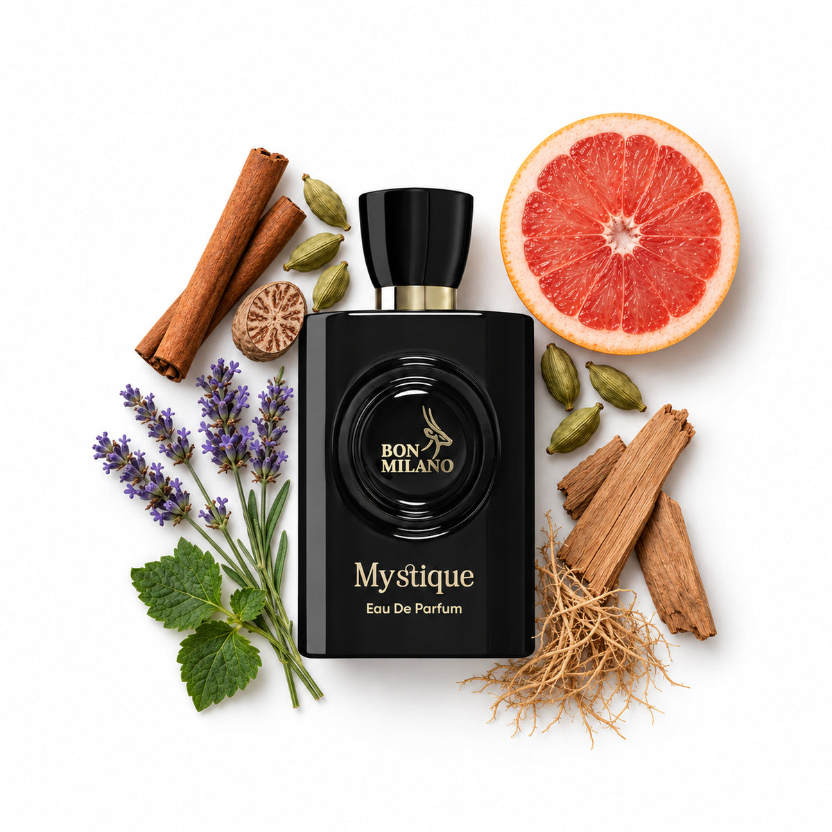 Mystique is a fruity woody perfume luxury concept