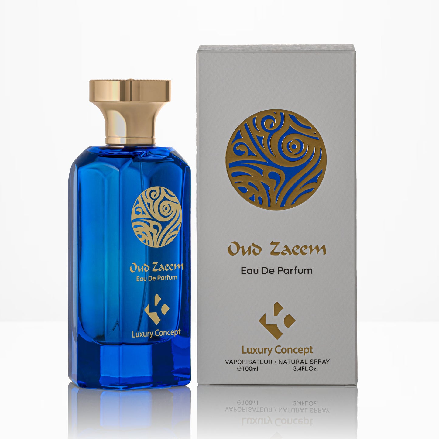 Oud Zaeem by Luxury Concept with luxury fragrance packaging and blue oud perfume bottle designed for a modern unisex scent experience