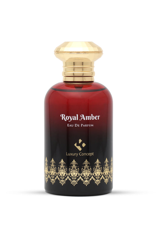 Royal Amber Eau de Parfum by Luxury Concept – unisex 100ml perfume bottle with dark red label and gold cap