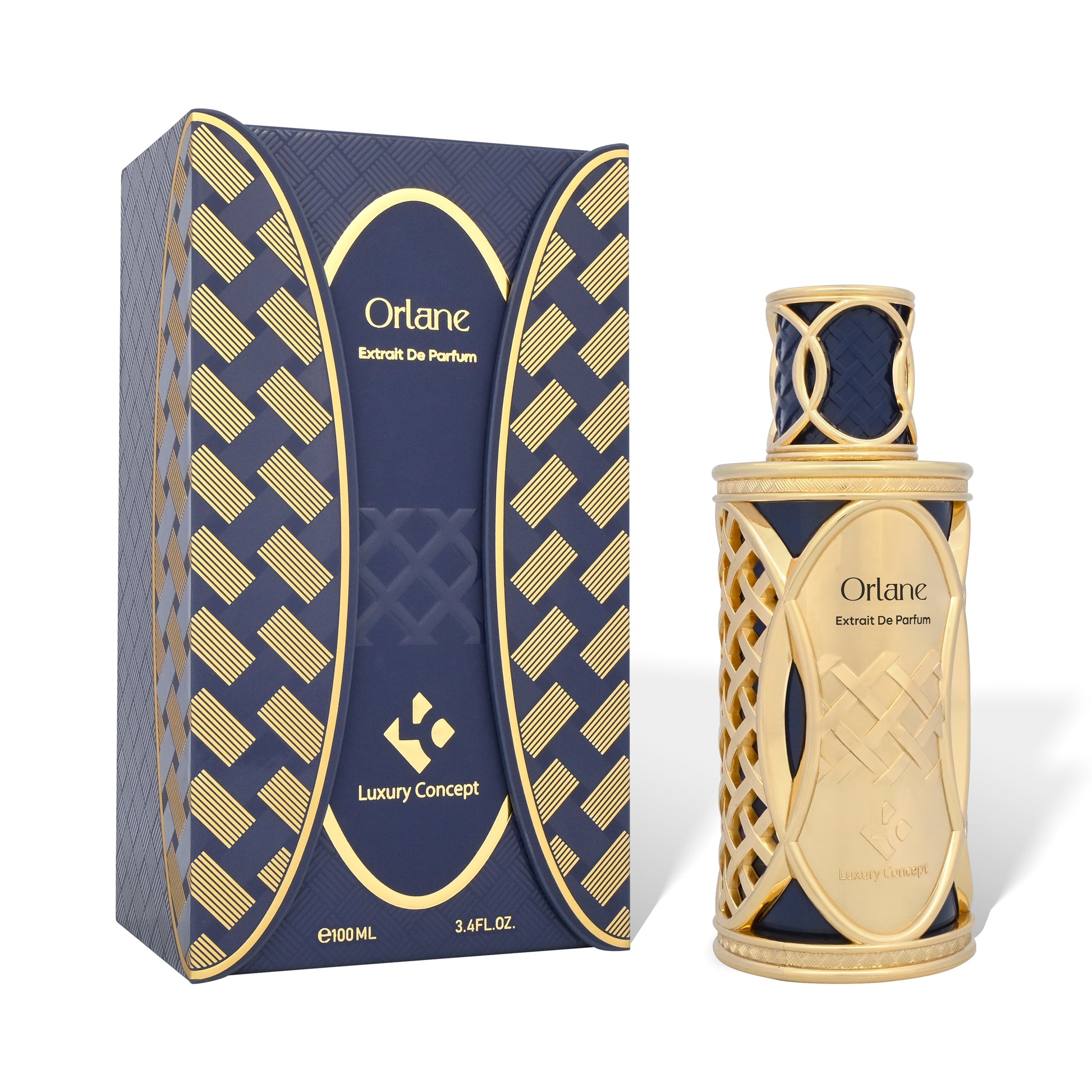 Orlane gold and blue luxury perfume bottle with premium packaging and elegant niche fragrance by Luxury Concept