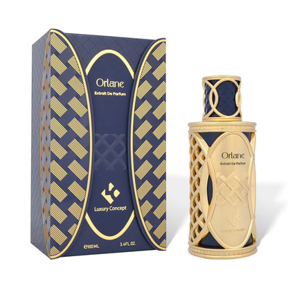 Orlane gold and blue luxury perfume bottle with premium packaging and elegant niche fragrance by Luxury Concept